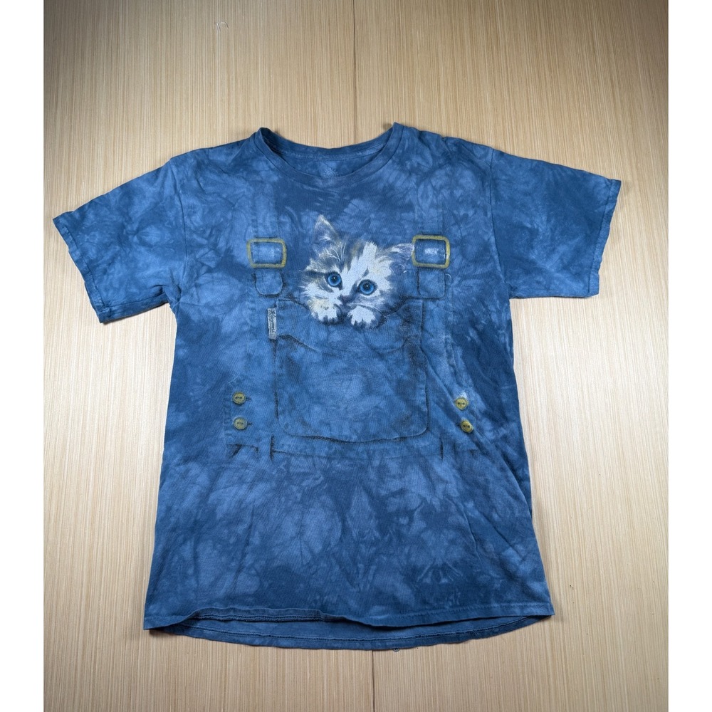 Vintage The Mountain Kitten Cat‎ Overalls Kayomi T Shirt Mens Large Blue Tie Dye